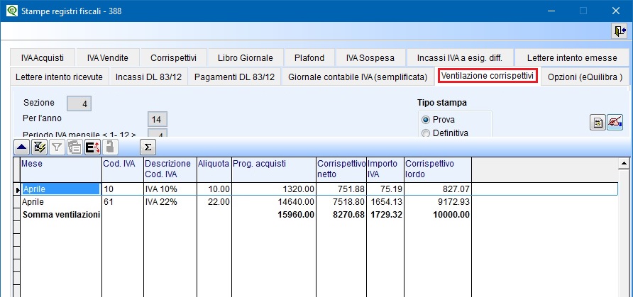 Ventilazione Corrispettivi