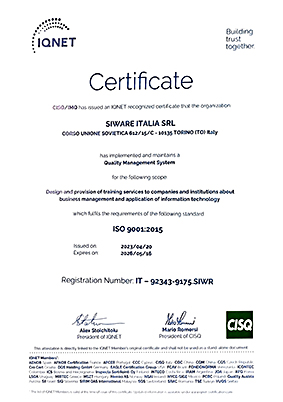Certificazione IQ Net Siware Italia